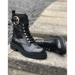 Billi Bi 4803 snørestøvle i sort skind med spænde