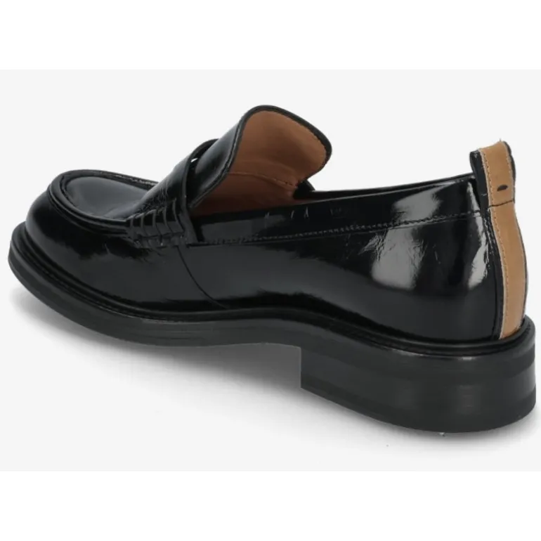 Billi Bi A8446 loafers i sort lakskind med camel stribe bagpå