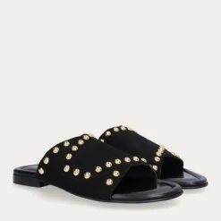 Billi Bi A7110 slip in sandal i sort ruskind med nitter