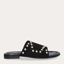 Billi Bi A7110 slip in sandal i sort ruskind med nitter