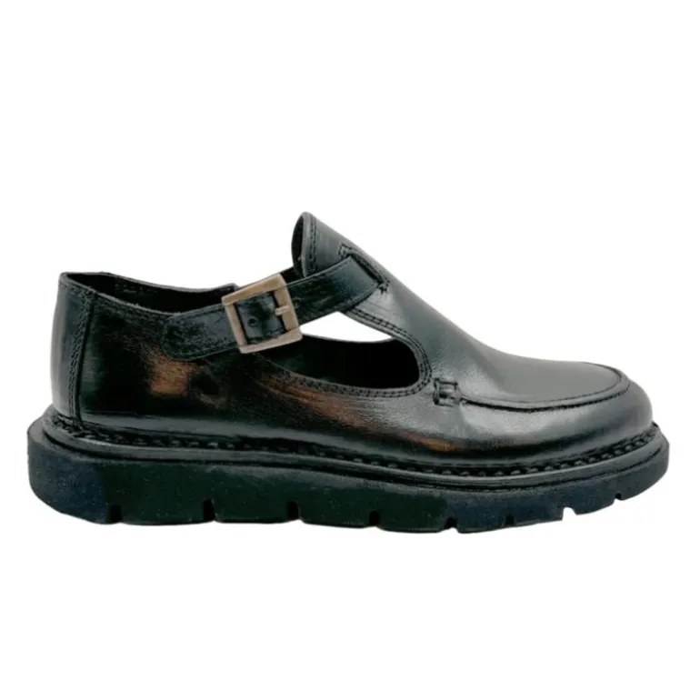 Bubetti 10111 loafer i sort skind med rem