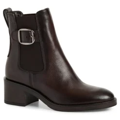 Tamaris 25307 ankelstøvle i mørkebrun skind med elastik i siderne
