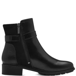 Tamaris 25425 ankelstøvle i sort skind med detaljer