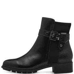 Tamaris 25425 ankelstøvle i sort skind med detaljer