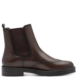 Tamaris 25338 chelsea støvle i mørkebrun skind med stikninger