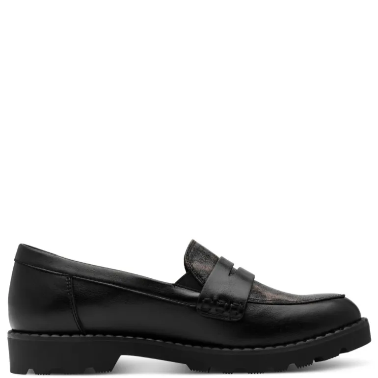 Tamaris 24312 Loafer i sort med leopard detaljer