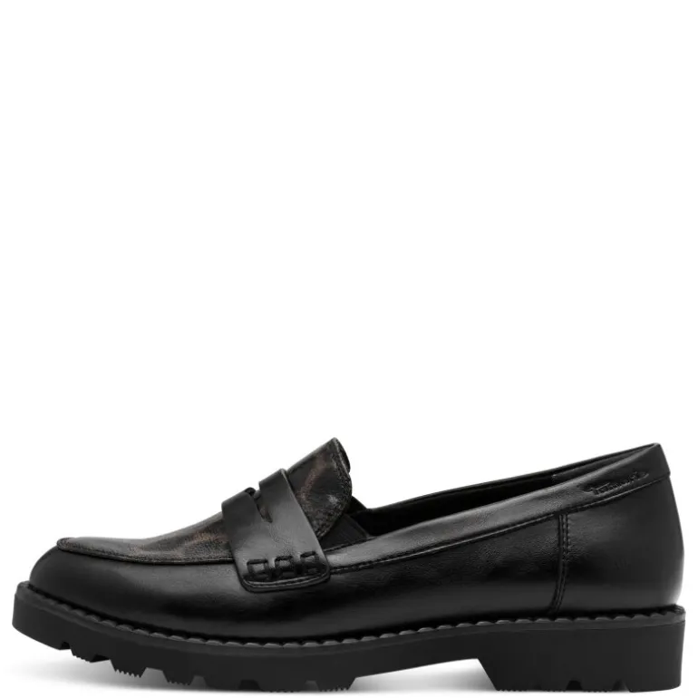 Tamaris 24312 Loafer i sort med leopard detaljer