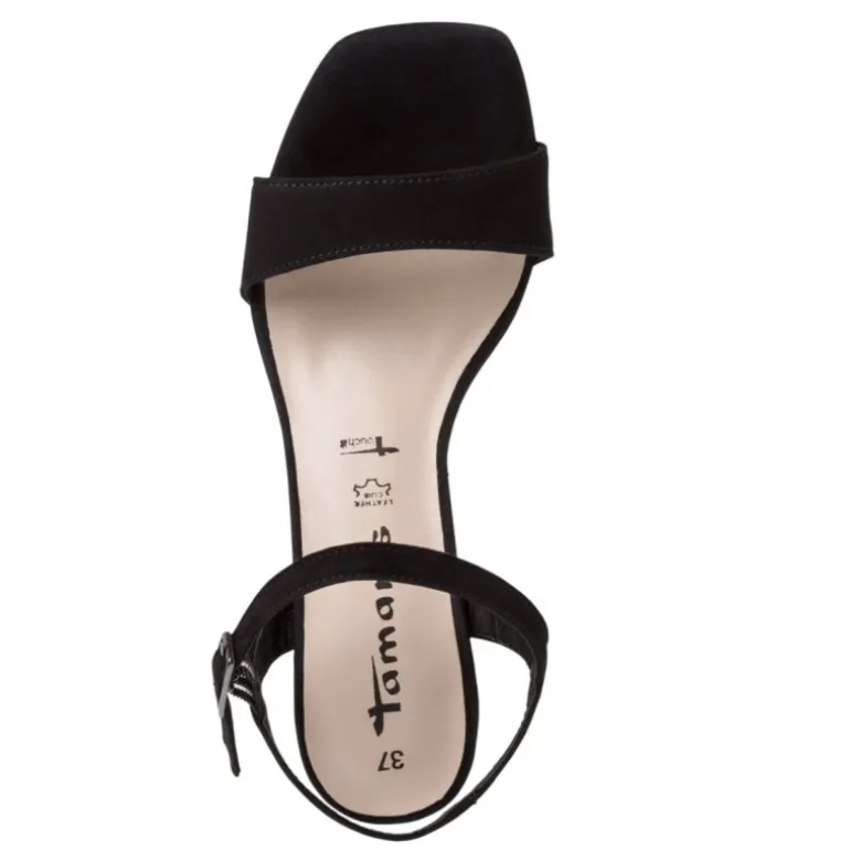 Tamaris 28377 sandal i sort ruskind med hæl