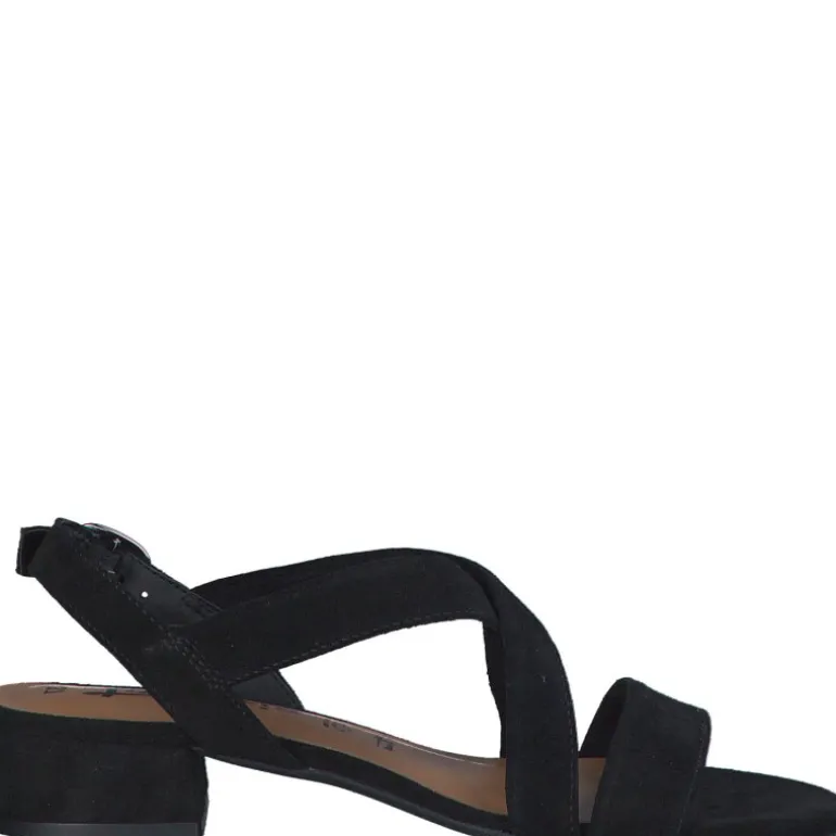 Tamaris 28115 sandal i sort ruskind med remme og lille hæl