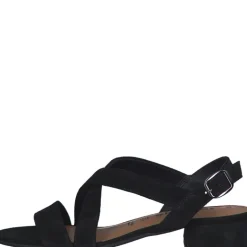 Tamaris 28115 sandal i sort ruskind med remme og lille hæl