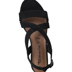 Tamaris 28115 sandal i sort ruskind med remme og lille hæl