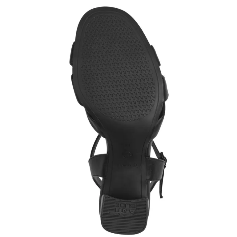 Tamaris 28328 sandal i sort skind med hæl