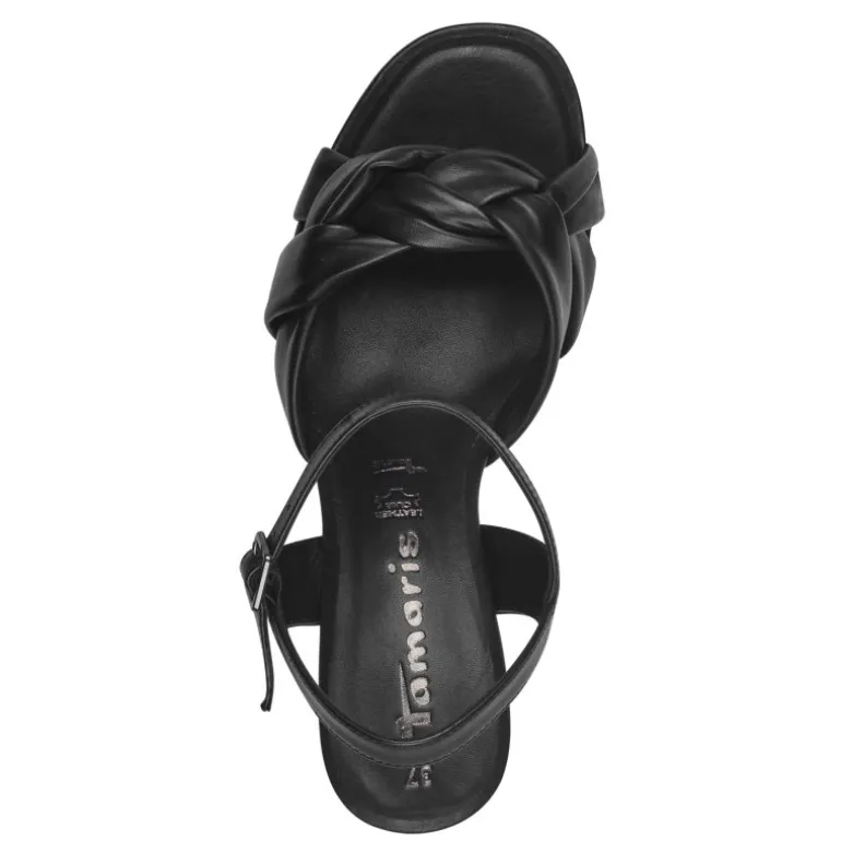 Tamaris 28328 sandal i sort skind med hæl