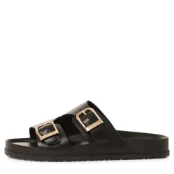 Tamaris 27500 slip in sandal i sort skind med spænder