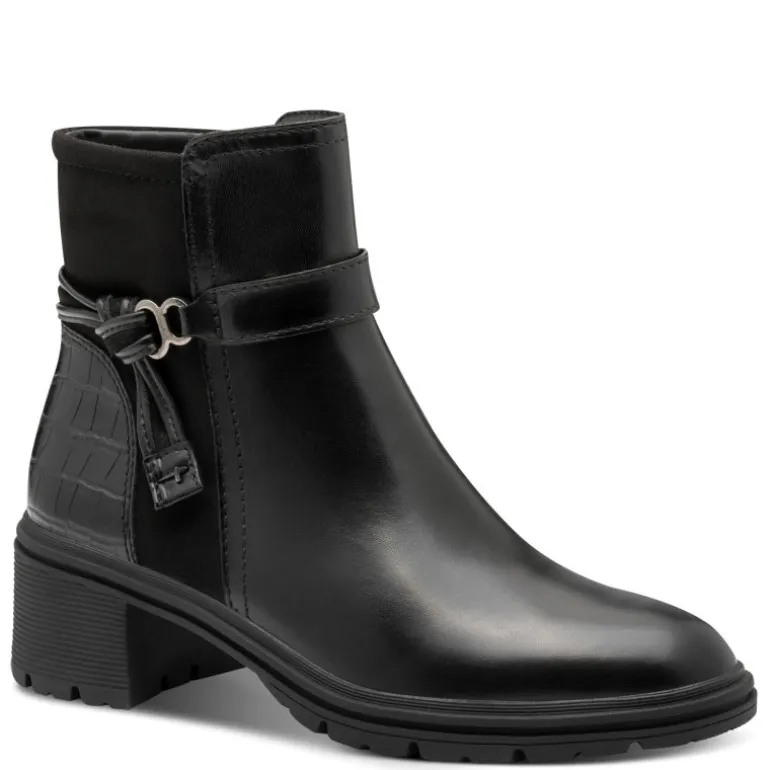 Tamaris 25823 støvle i sort skind med detaljer