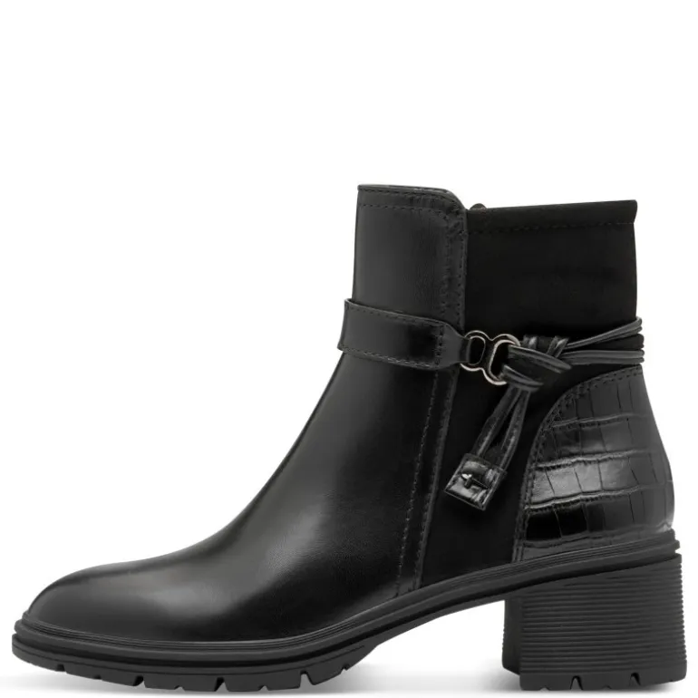 Tamaris 25823 støvle i sort skind med detaljer