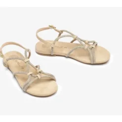 Unisa COOPER sandal i beige ruskind med glitter