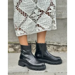 Wonders A-4305 ankelstøvle i sort croco skind