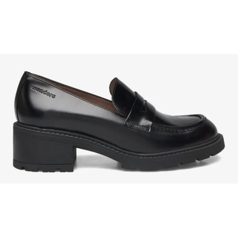 Wonders D-1401 loafers i sort skind med gummihæl